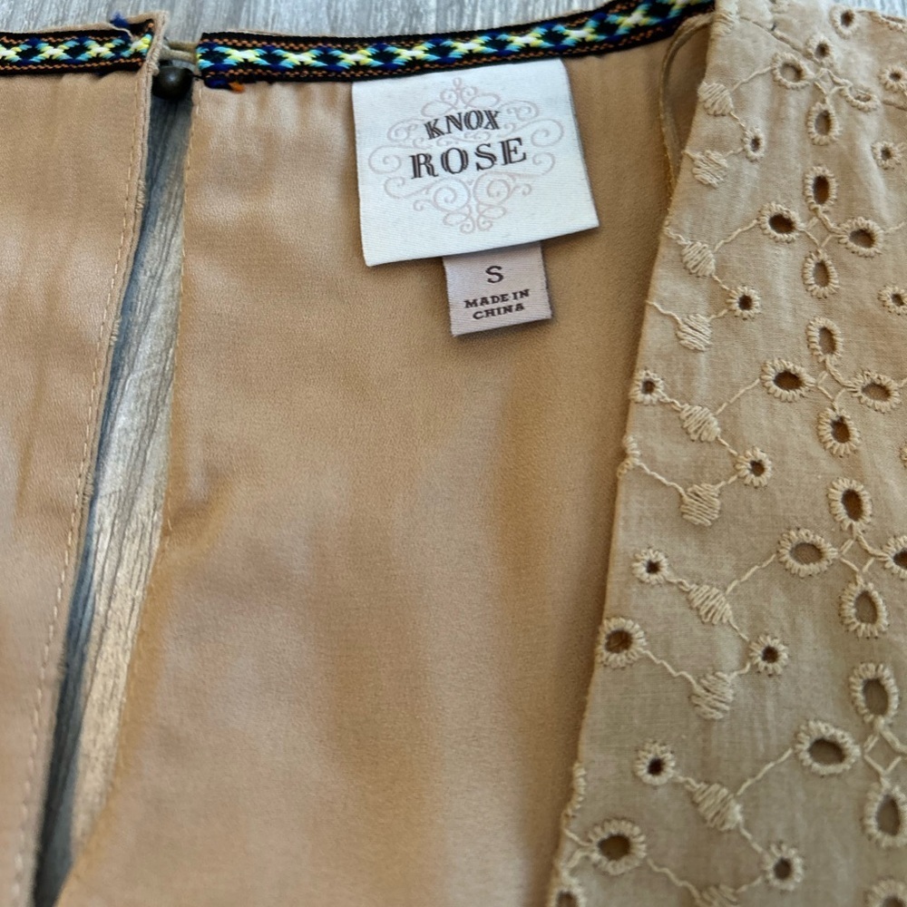 Knox Rose Women's Small, Sleeveless, Babydoll, Dress Mustard Yellow, Eyelet Lace - Picture 9 of 14